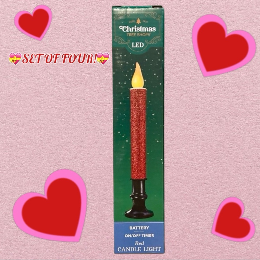 🆕Trendy Red Glittery LED Candles with a Black Base! Set of 4, Timer, Battery Op!
